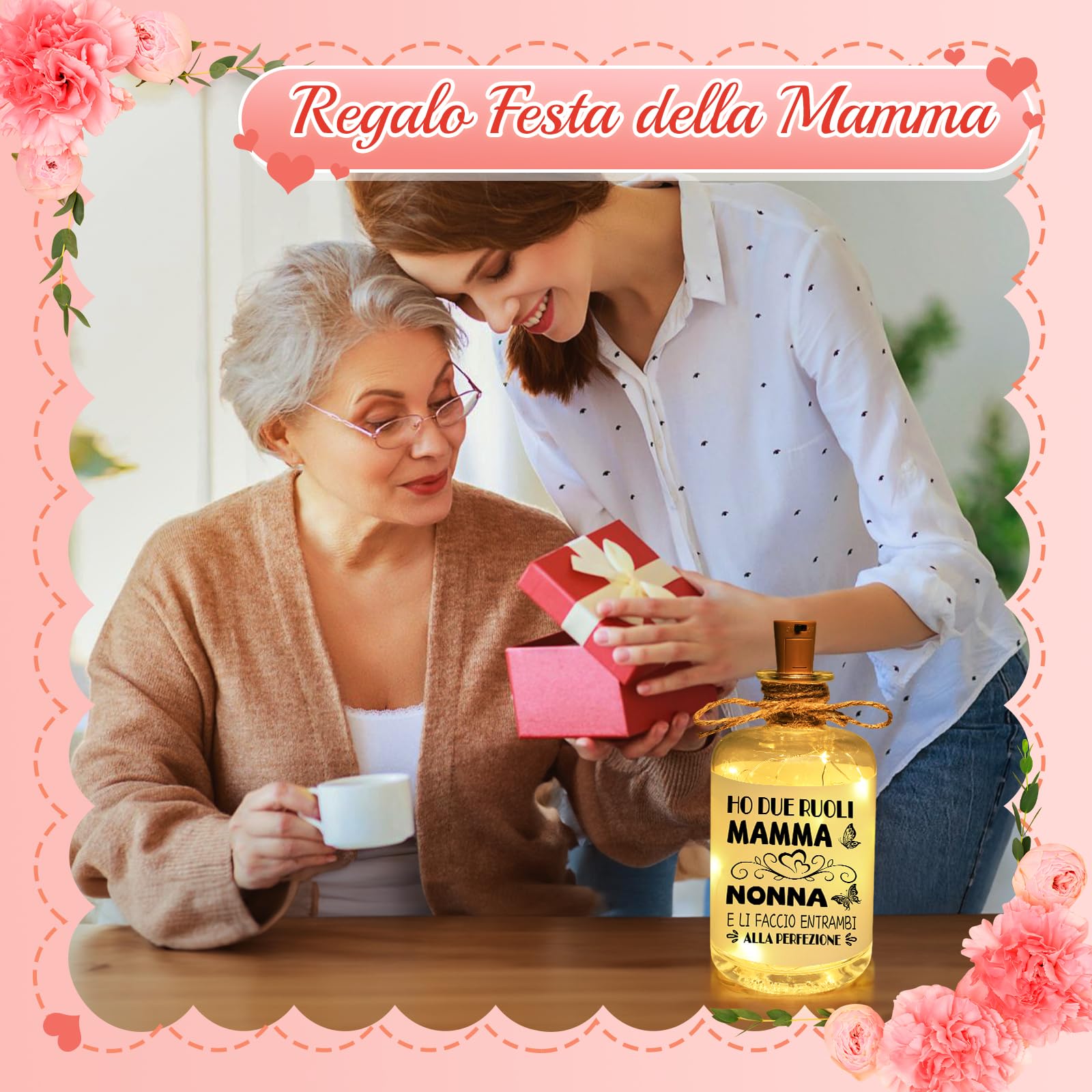 Linkax Regalo Festa della Mamma Idee, Regali per la Festa della Mamma Originali, Luci per Bottiglia Personalizzato con Tappo, Regali Prima Nonna Originale DIY per Decorazione Compleanno
