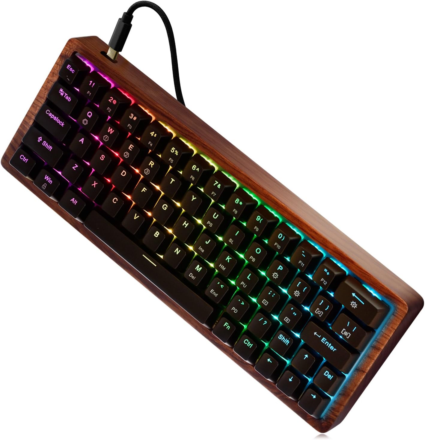 MAIDERN RGB Mechanical Gaming Keyboard,Hot-plugging Compact 64 Keys - Cherry MX Red Switches - RGB LED Backlit and Wooden Case for Mac PC Laptop (QWERTY US-Layout)