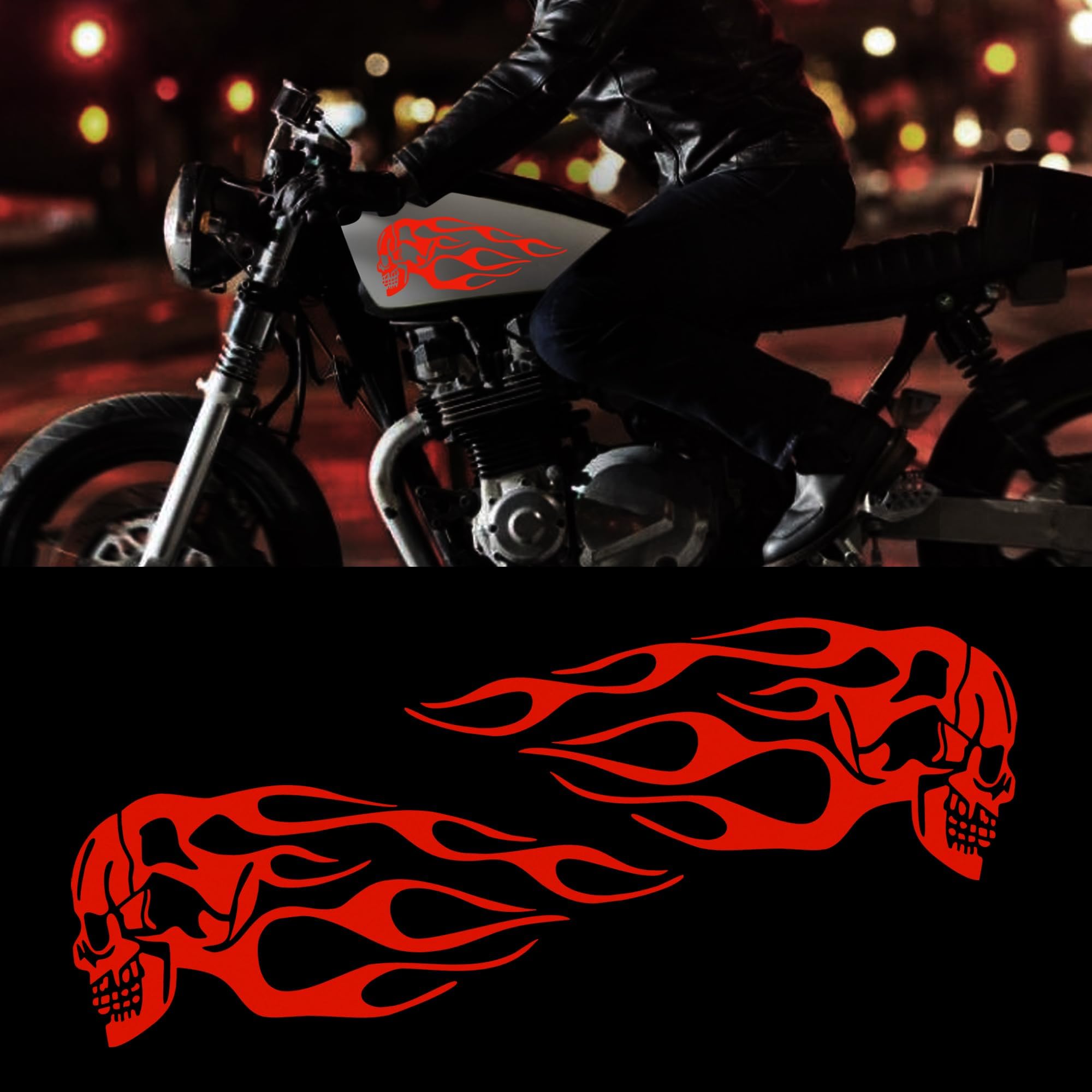 TOMALL 2pcs Skull Flame Reflective Stickers for Car Motorcycle Tank Vinyl Racing Sports Flame Stripe Decal for Golf Cart Off-Road Vehicles Motorcycles Bike Skateboard Laptop DIY Decoration (Red)