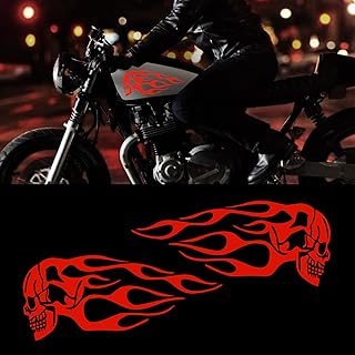TOMALL 2pcs Skull Flame Reflective Stickers for Car Motorcycle Tank Vinyl Racing Sports Flame Stripe Decal for Golf Cart Off-Road Vehicles Motorcycles Bike Skateboard Laptop DIY Decoration (Red)