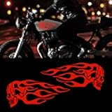 TOMALL 2pcs Skull Flame Reflective Stickers for Car Motorcycle Tank Vinyl Racing Sports Flame Stripe Decal for Golf Cart Off-Road Vehicles Motorcycles Bike Skateboard Laptop DIY Decoration (Red)
