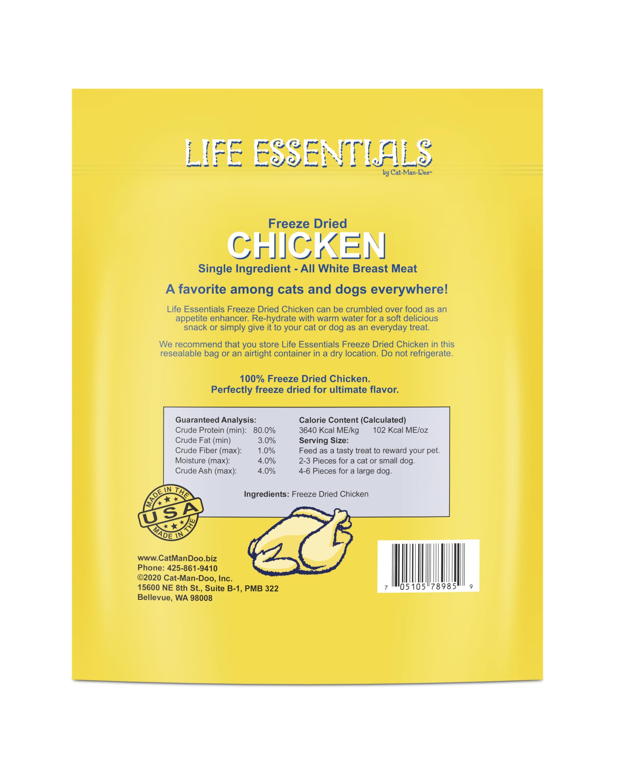 Life Essentials by Cat-Man-Doo | Freeze Dried Chicken Treats | 5oz 2pk | Cooked & Freeze-Dried White Chicken Breast Meat Healthy Chicken Cat Treats & Dog Treats High Protein Toppers Made in U product thumbnail 5