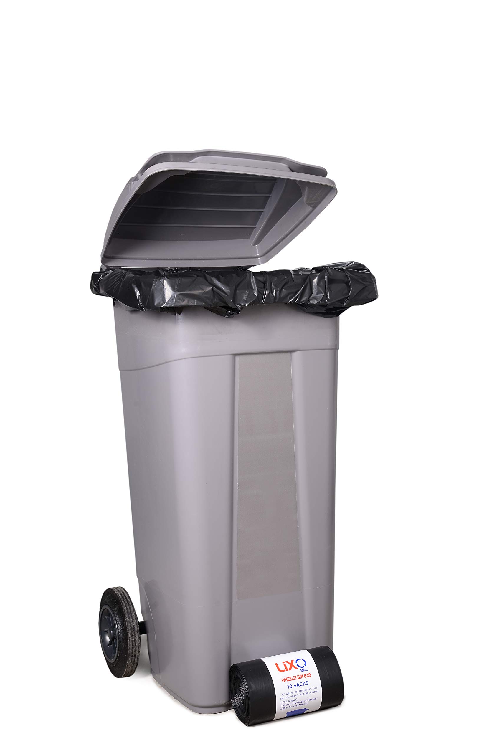 Wheelie Bin Liner Bag. Strong Black Refuse Sacks. (180 Gauge / 45 Micron) 160L (Black, 100 Bags ( 25p Each ))