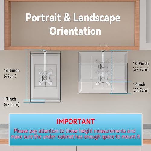 Miniatura 12 de Soporte para debajo del gabinete de cocina compatible con Echo Show 15, altura ajustable, soporte giratorio de inclinación giratoria, hacia adelante