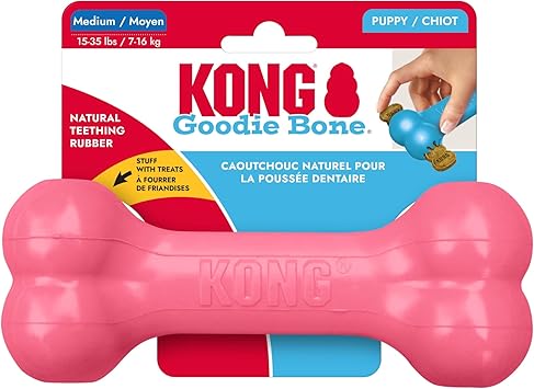 KONG Puppy Goodie Bone - Stuffable Toy - Natural Rubber Chew for Puppies - Toy for Teething - for Medium Puppies - Pink