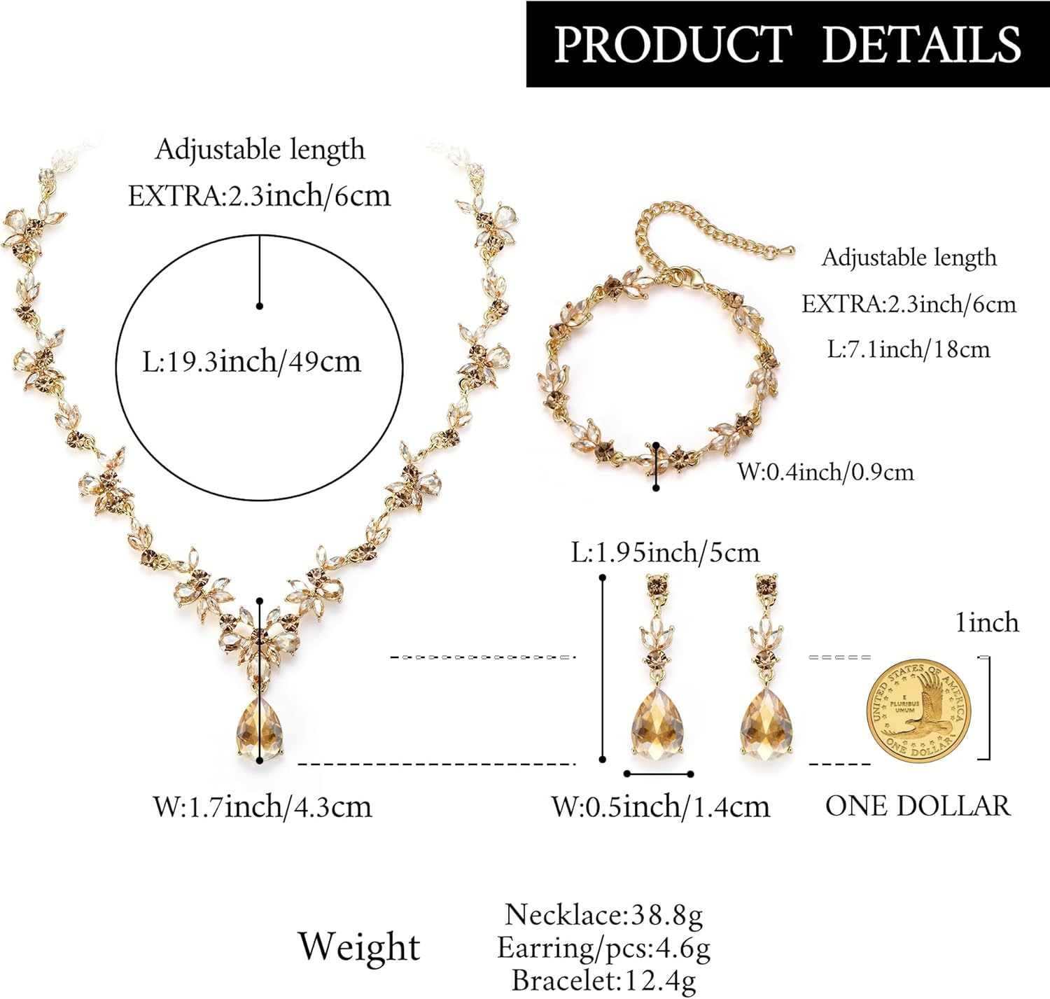 BriLove Wedding Jewelry Set for Women Bride, Y-Necklace Tennis Bracelet Dangle Earrings Crystal Teardrop Marquise Cluster for Bridal Bridesmaid