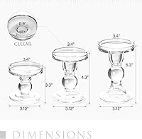 Vista 4 de 3 Pcs Clear Candle Holder, Glass Pillar Candle Holder Set for Taper Candlestick Pillar(Clear)