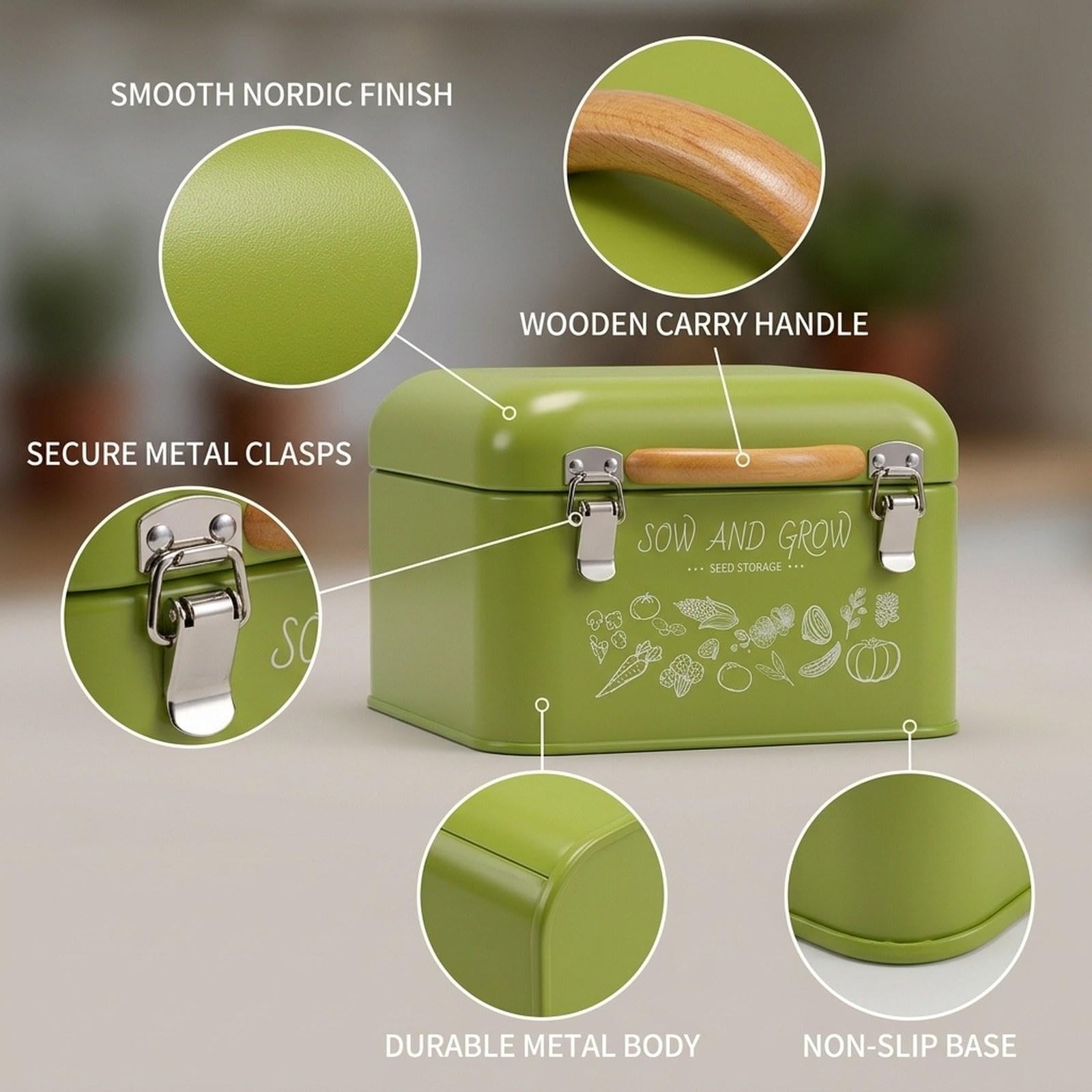 Gralara Boîte de Rangement Métallique Contenant Organisateur pour Enveloppes Semences avec Poignée Transport Facile Matériau Fer Étiquette D'Identification Ad, S