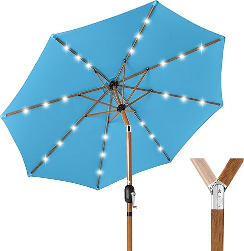Vista 471 de Best Choice Products - Sombrilla solar de 7.5 pies para exteriores, patio, mesa, mercado, terraza, piscina con inclinación, manivela, luces LED