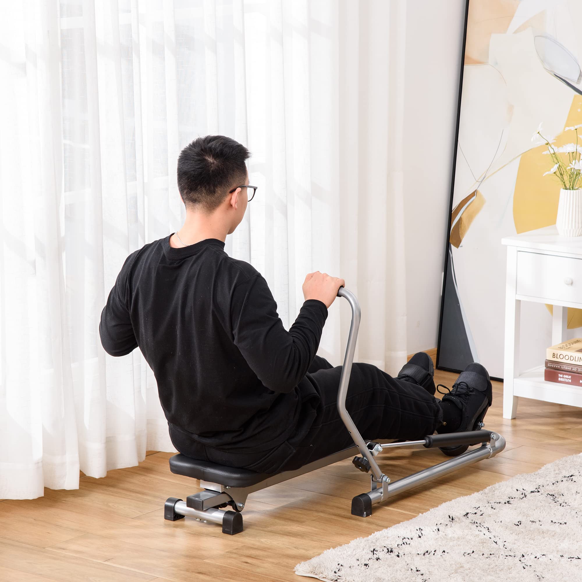 HOMCOM Vogatore Pieghevole per Casa Rowing Machine Idraulica con 3 Livelli di Resistenza e Monitor Digitale, in Acciaio e ABS, 129x70x70 cm, Grigio e Nero