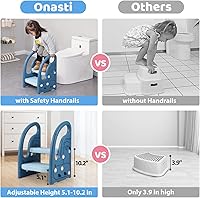 Vista 5 de Onasti Taburete Escalón para Niños Pequeños para Lavabo de Baño, Escalón Ajustable de 2 Pasos para Niños con Asas, Taburete de Inodoro