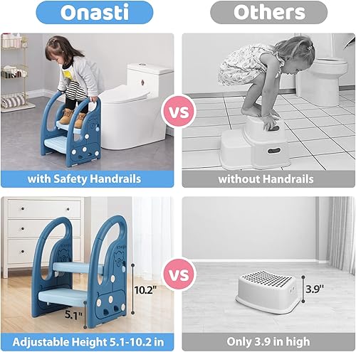 Miniatura 5 de Onasti Toddler Step Stool for Bathroom Sink, Adjustable 2 Step Stop for Kids with Handles, Toilet Stool for Potty Training, Plastic Ladder Toddler