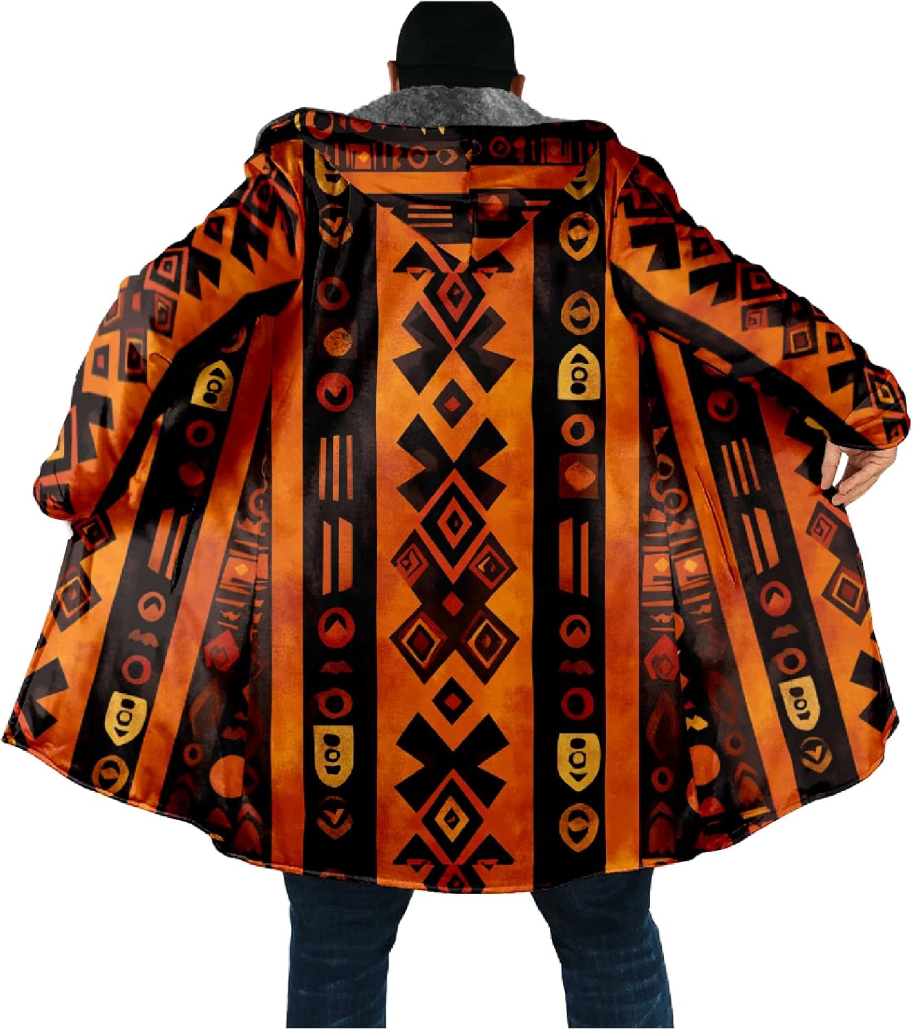 Cardigan Mens Hoodies Zip Up Aztec Tribe Ethnic Fleece Fall Oversized Novelty Open Front Drawstring Hooded Coat - Image 4