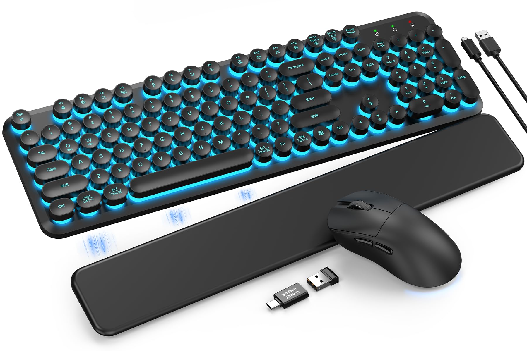 Photo 1 of Wireless Keyboard and Mouse Backlit - Round Keycaps, Magnetic Wrist Rest