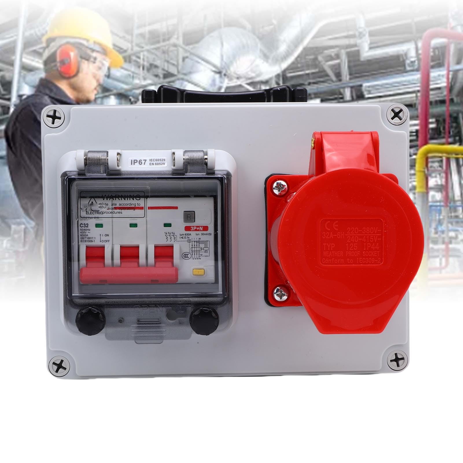 Asixxsix Scatola di Derivazione Industriale, Scatola di Giunzione Elettrica a Prova di Polvere e Acqua IP67, di Distribuzione Presa Portatile con Giunto Abbinato per Fabbrica di Officine da Cantiere