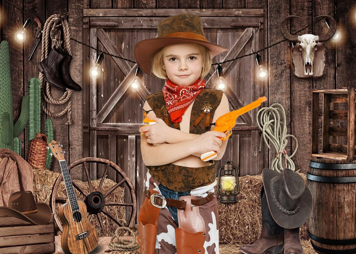 Sfondo Western Cowboy 2,1x1,5m In Vinile – Rustico Con Fienile E Porta Di Campagna, Perfetto Per Party E Foto