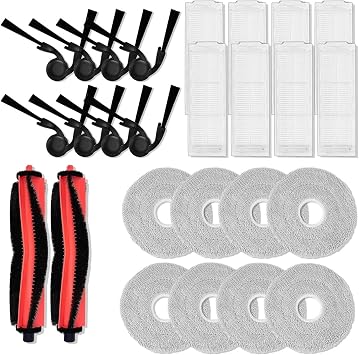 Replacement Accessory Kit Compatible with Xiaomi Robot Vacuum S40 Pro OV71GL - Includes 2 Main Brushes, 8 Side, HEPA Filters & Mop Pads