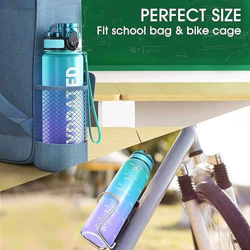 Miniatura 5 de Sahara Sailor - Botella de agua de 322517 onzas, botellas duraderas y a prueba de fugas motivacionales con marcador de tiempo, Tritan, sin BPA, boca