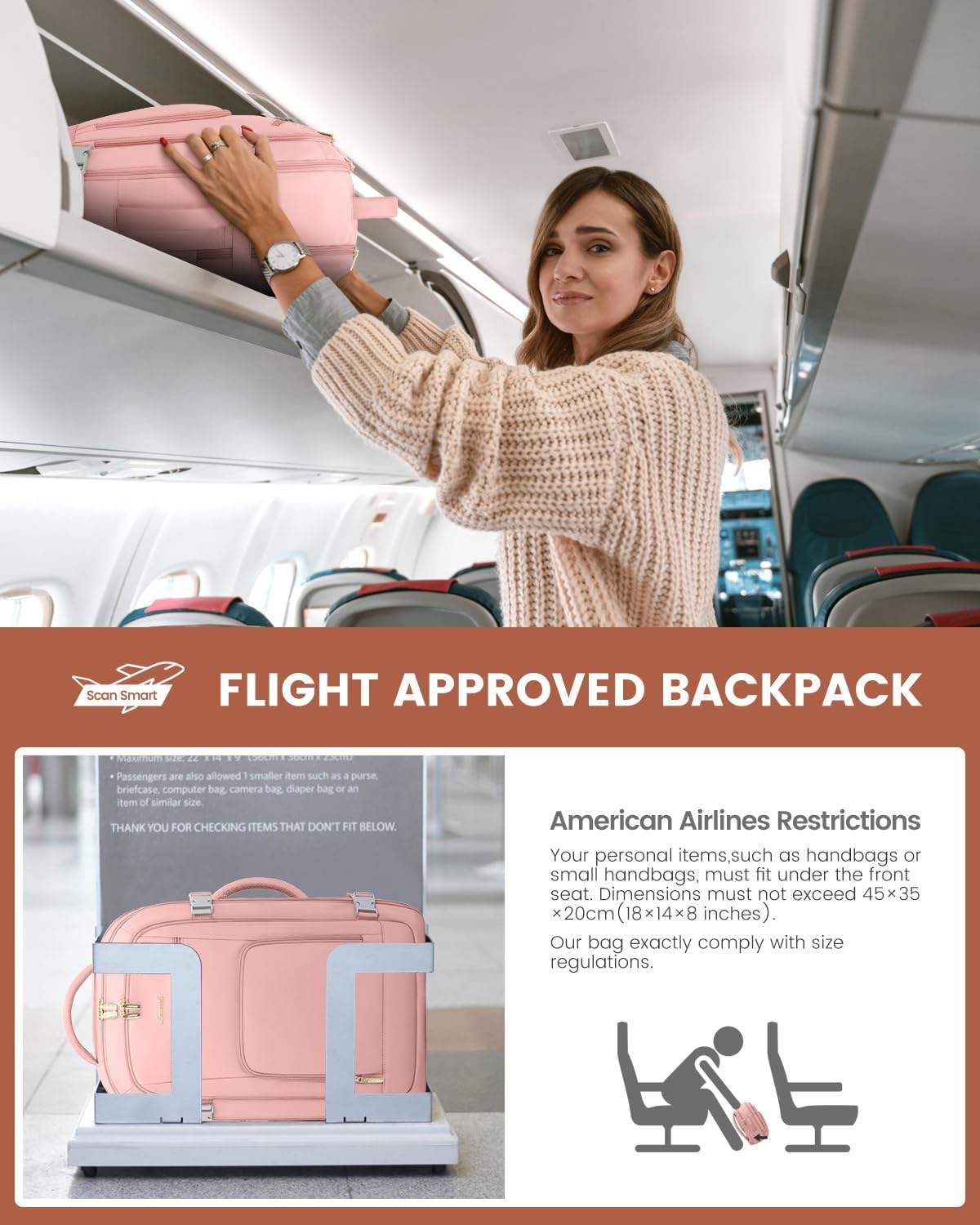 LOVEVOOK Travel Backpack For Women, 40L Carry On Backpack Flight Approved, TSA Personal Item Backpack Fits 17 Inch Laptop, Business Weekender Overnight Waterproof Daypack With 2 Packing Cubes, Pink - Image 4