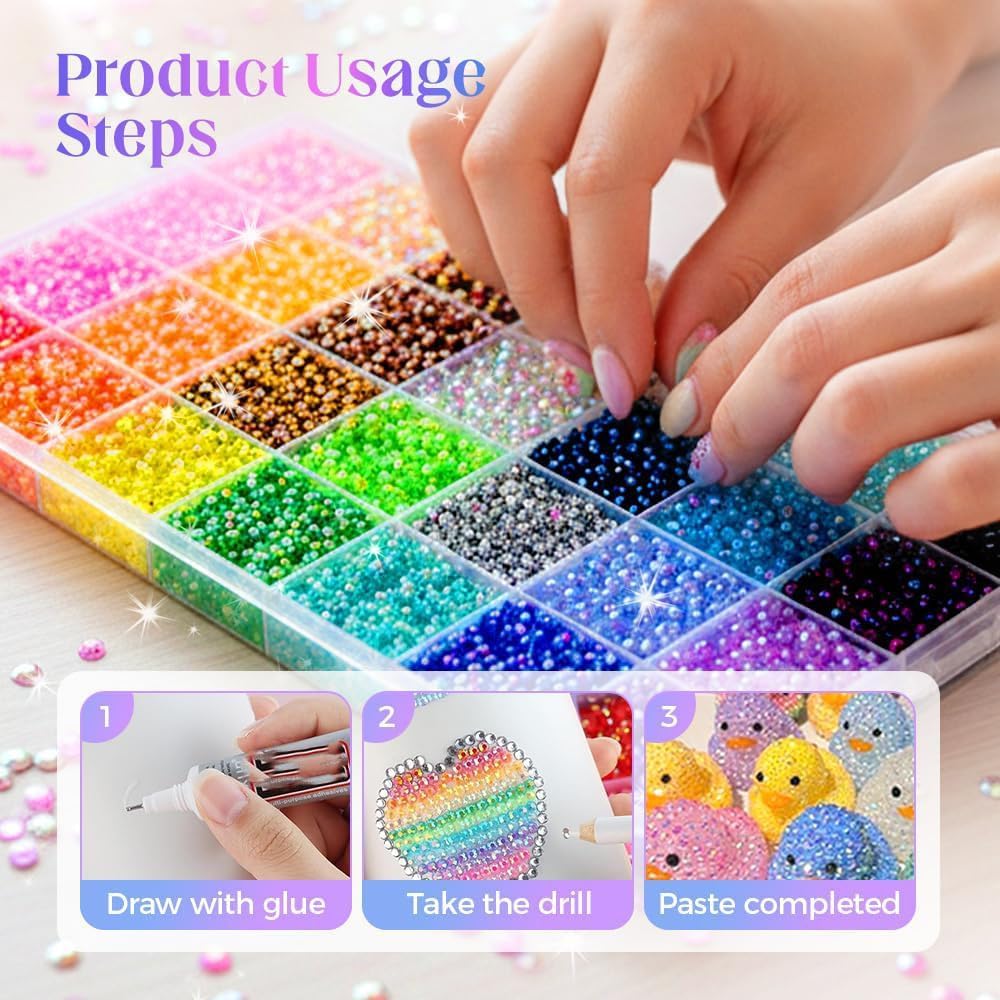 Kit Strass 32000 Pezzi 40 Colori, Strass in Resina 3 mm Kit Fai da Te per Nail Art, Vestiti, Scarpe, Telefono e Decorazioni con Adesivo Incluso per Applicazioni Creative
