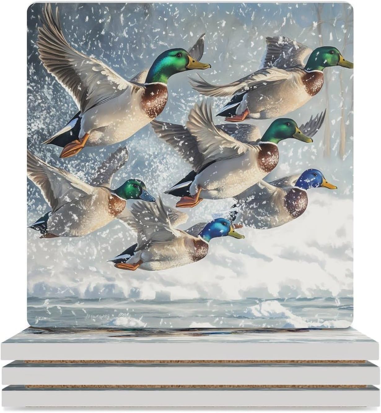 Beauty Mallard Ducks Ceramic Coasters Square Drinks Coaster Coffee Table Decor Table Coaster for Home Bar