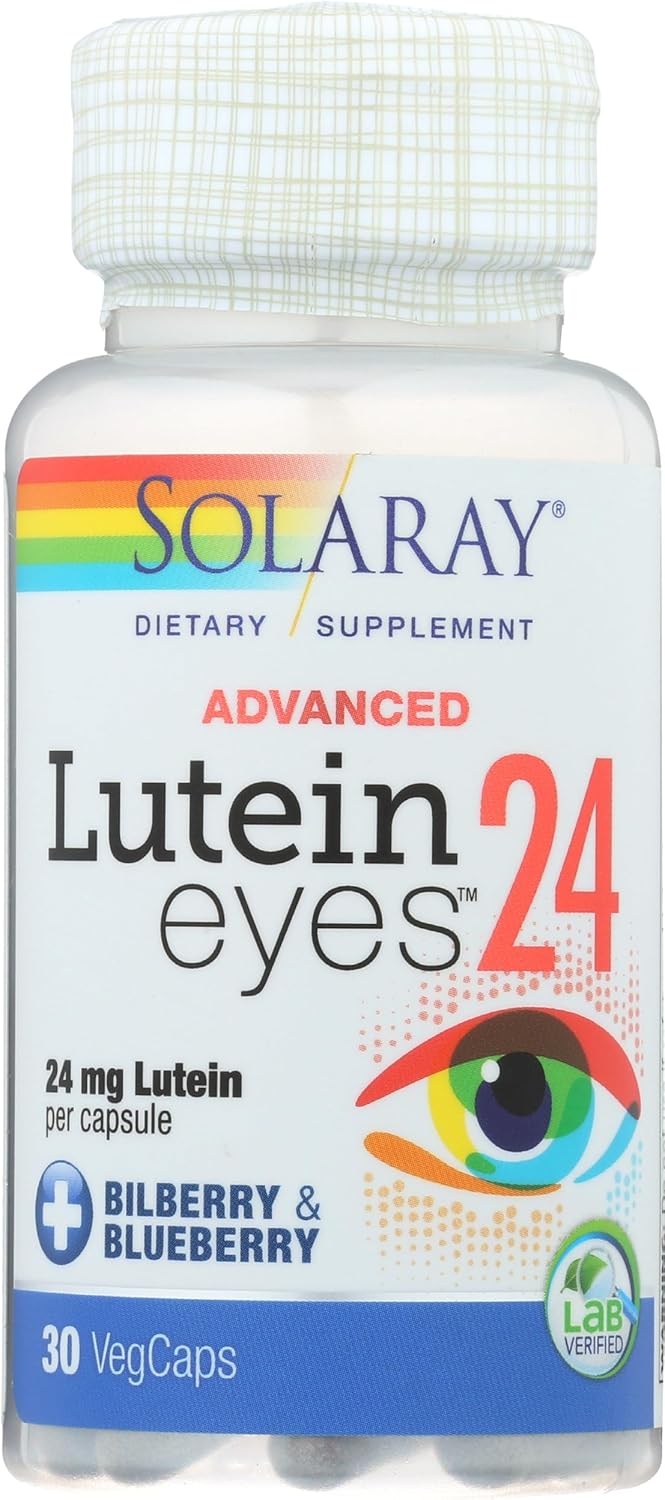 SOLARAY Advanced Lutein Eyes 24mg with Bilberry Extract and Blueberry Extract, Eye & Macular Health Support Supplement Supplying Zeaxanthin from Marigold, Vegan, 30 Servings, 30 VegCaps