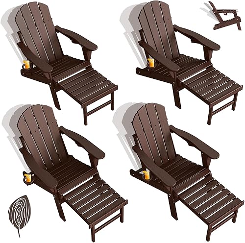 Miniatura 28 de GREENVINES Silla Adirondack ajustable con otomana retráctil, juego de 2 Plegable Plástico de polietileno de alta densidad Sillas para hoguera