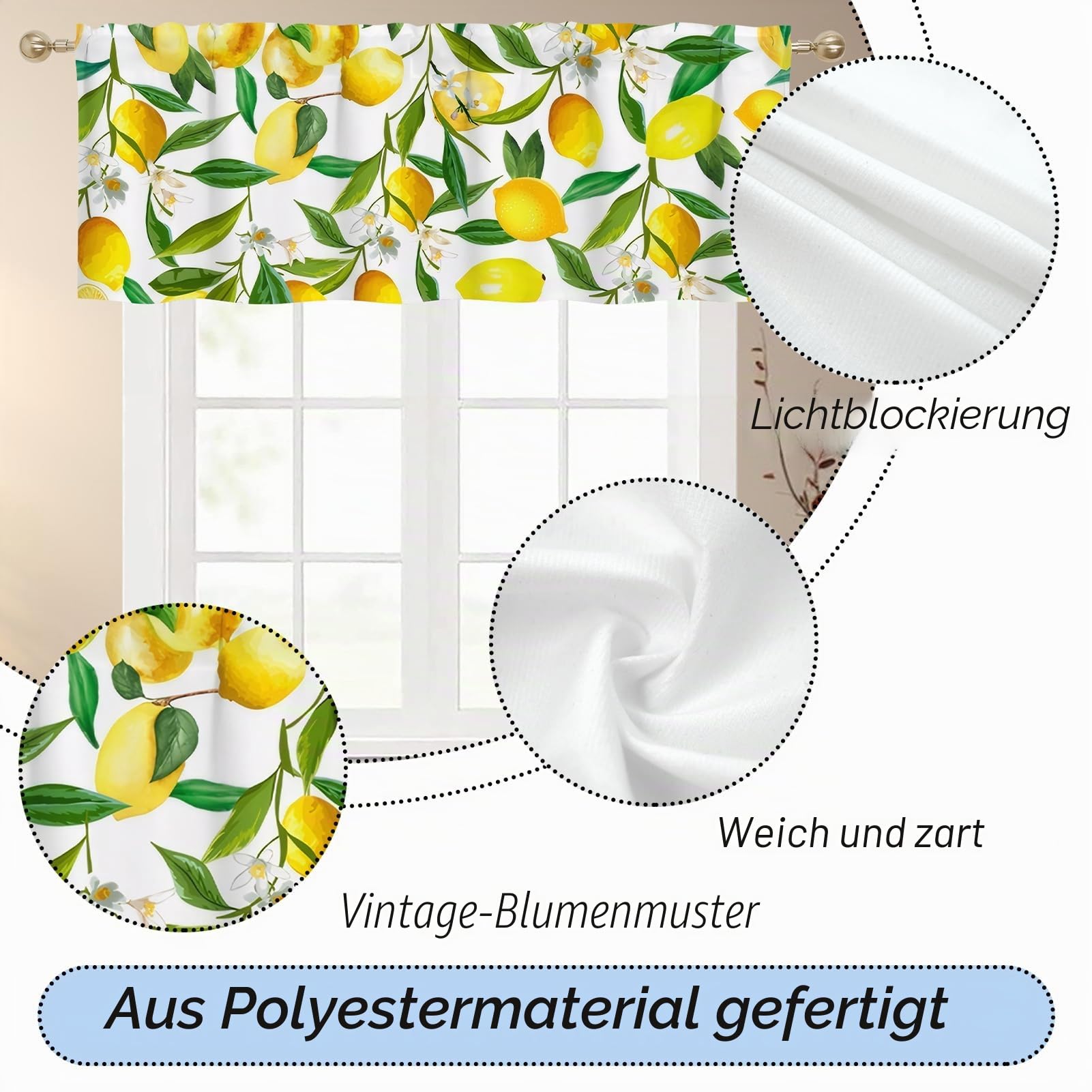 Paneel Kurzer Vorhang 2 PC Zitrone Bedruckter Küchenvorhang für kleines Fenster Balkontür Kinderzimmer