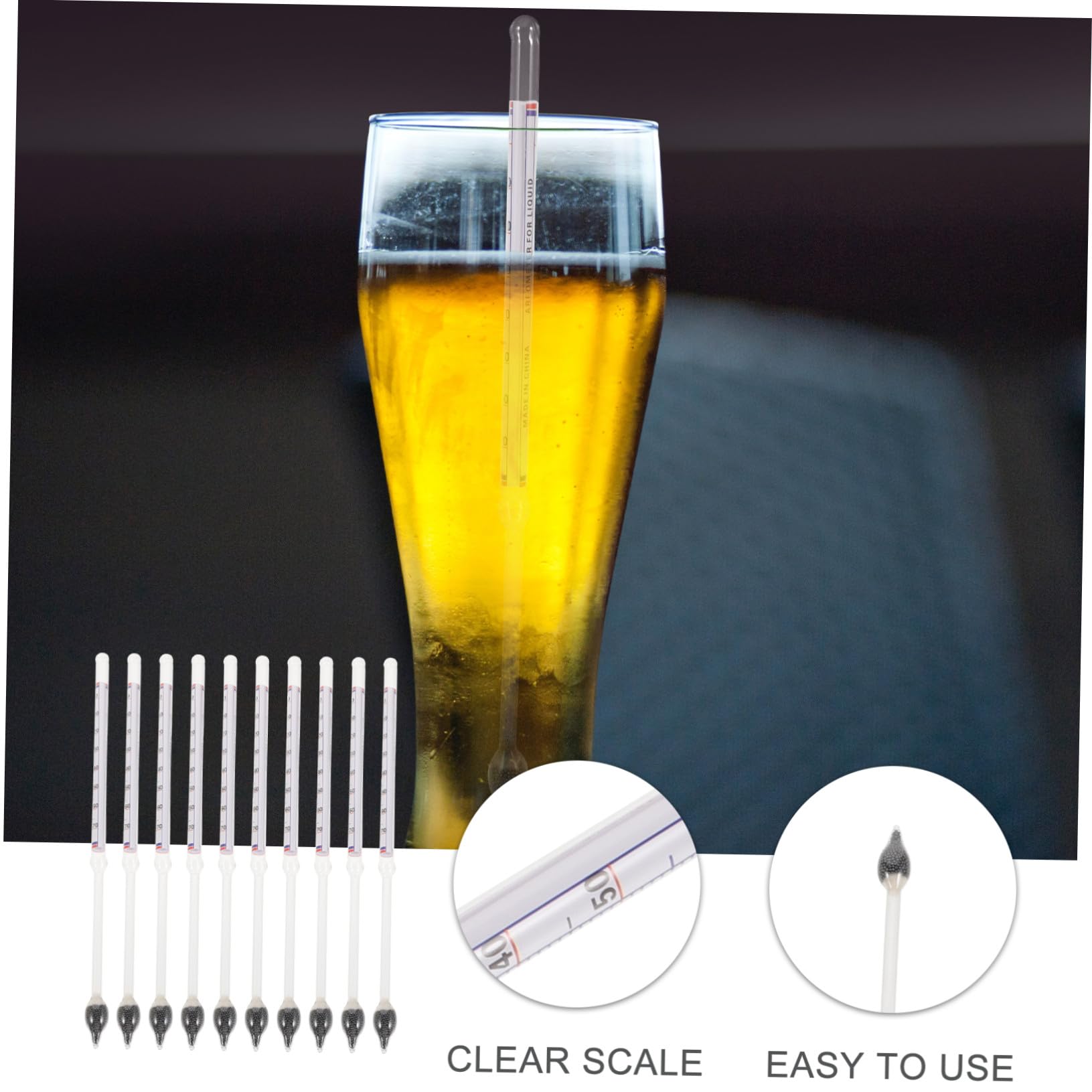 BESTYASH Hidrómetros de Vidrio Blanco para Medir Alcohol y Densidad Específica 10 Piezas Diseño Claro y Estilo Funcional en Líquidos y Vino