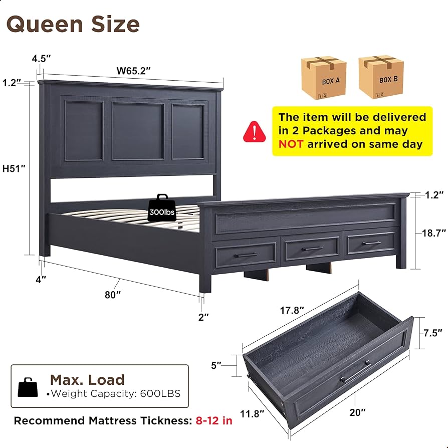 Amazon.com: JXQTLINGMU Farmhouse Queen Wood Bed Frame with