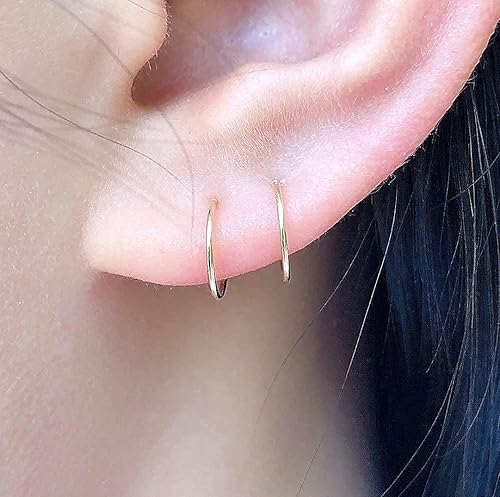 Miniatura 2 de Aretes de aro pequeños y finos para mujer, chapados en oro de 14 quilates o plata de ley, aretes de aro de oro hipoalergénicos ligeros Chapado