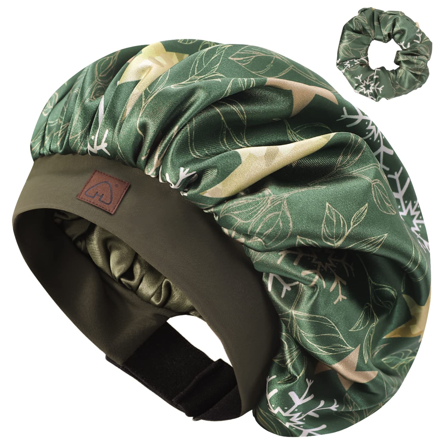 Hat Hut Satin Silk Bonnet for Curly Hair Sleep Cap for Women Sleeping Adjustable Double Layer Hair Bonnet with Pattern Design