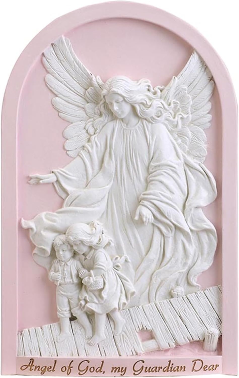 Christian Brands Catholic Nursery Décor - Guardian Angel Wall Plaque for Child or Baby's Room, 11.75" L x 7.5" W, Pink