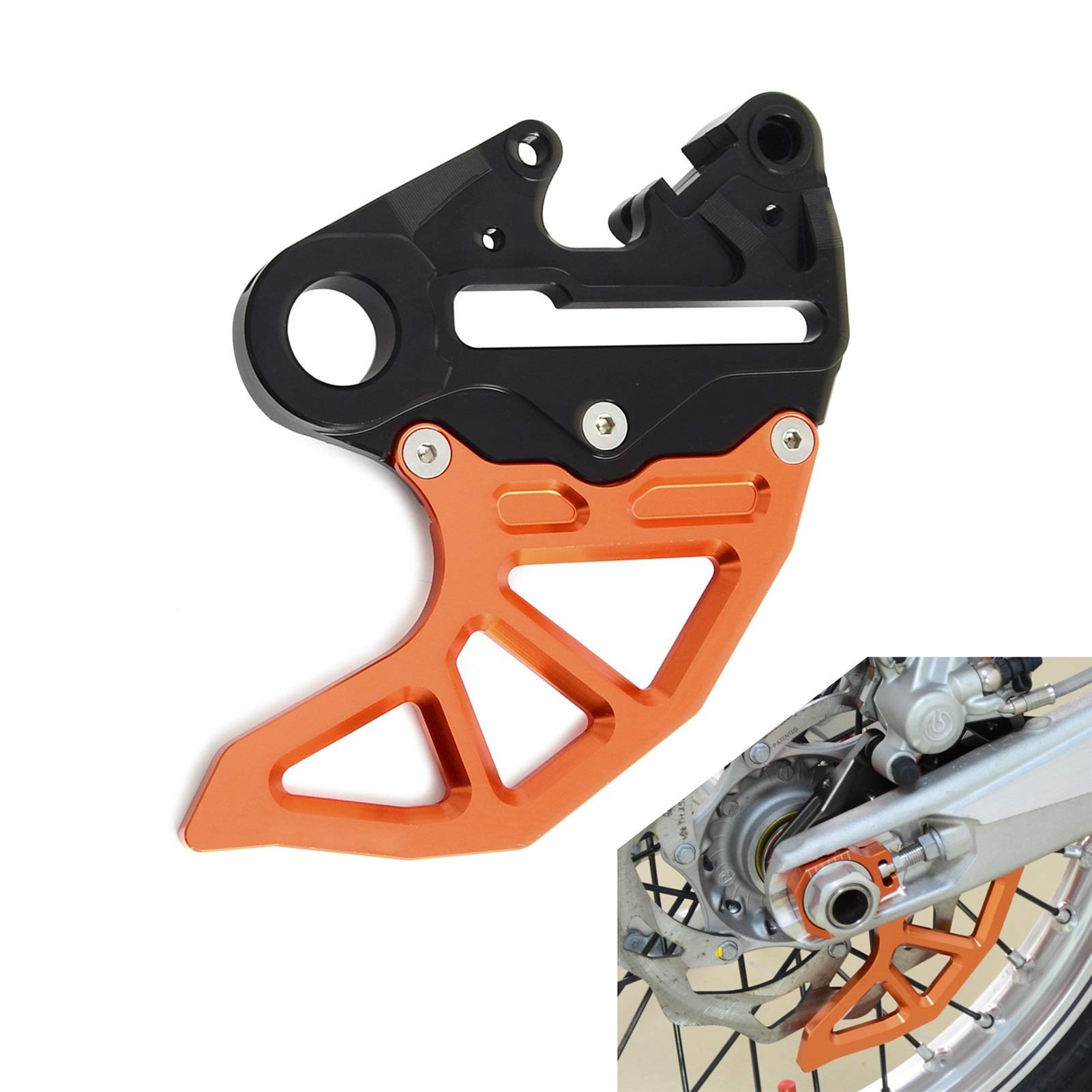 Protector De Disco De Freno Trasero con Soporte De Pinza CNC, for KTM 125, 200, 250, 300, 390, 450, 500, 525, 530, SX, SXF, EXC, EXCF, XCW, XCFW, XC, XCF, 2004-2024(Orange and Black)
