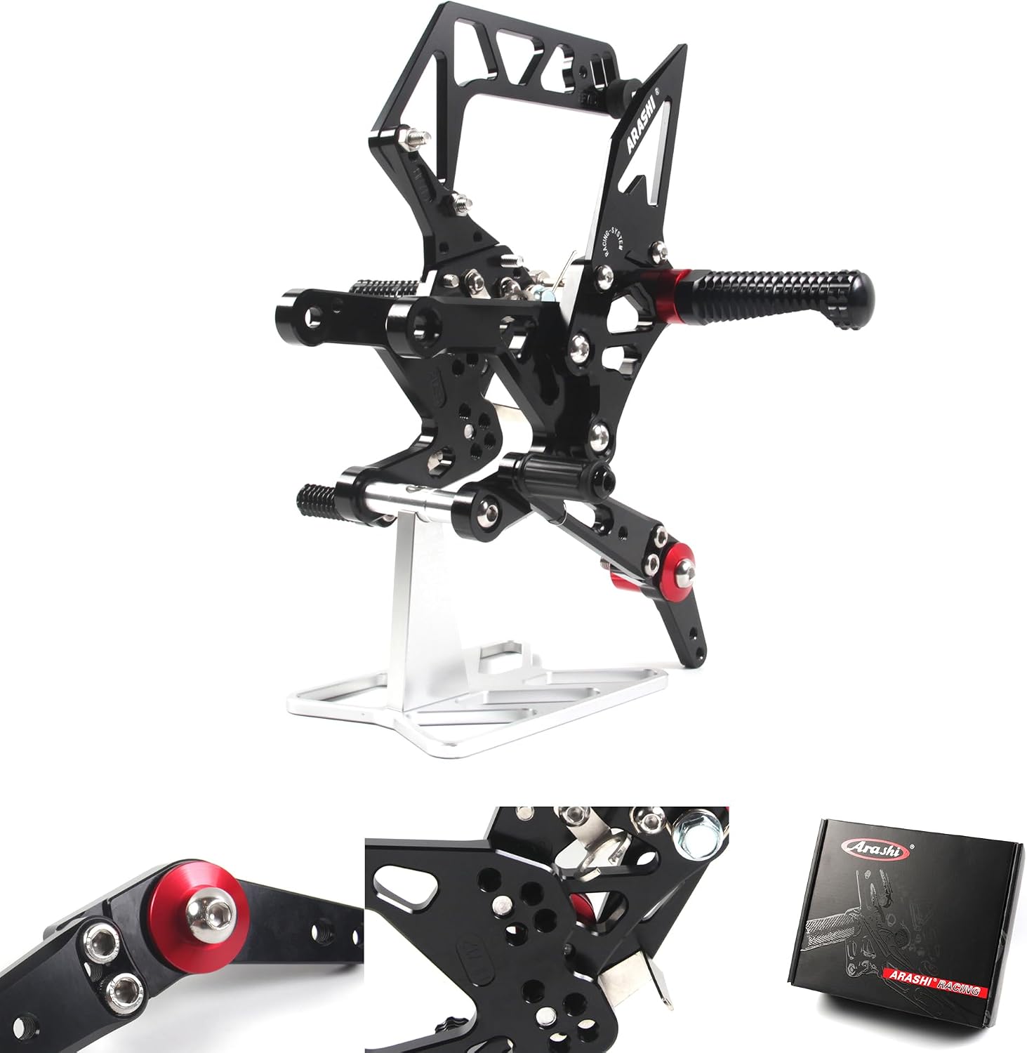 Arashi Version 2.0 Adjustable Rearsets for Yamaha YZF R1 R1M R1S RN32 2015-2023, Black