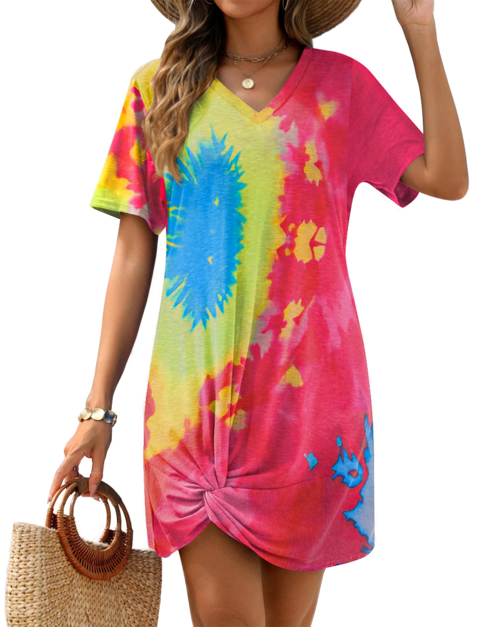 Swimsuit Cover Ups for Women Short Sleeve Bathing Suit Coverup Casual Bikini Swimwear Beach Cover Up Dress S-XXL