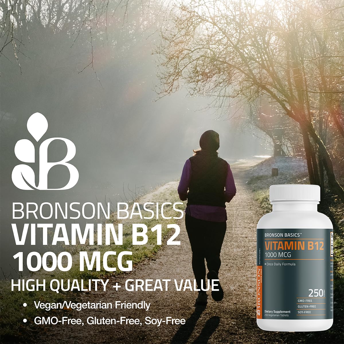 Bronson Vitamin B12 1000 mcg Once-Daily Formula, 250 Vegetarian Tablets — Amazon image 3