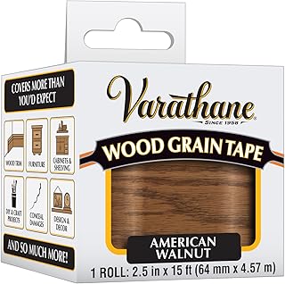 Varathane Wood Grain Tape | Mimics Real Wood Texture | Peel‑and‑Stick Application | Use on Trim, Furniture, Decor, or Conceal Damages | American Walnut | 2.5 in x 15 ft