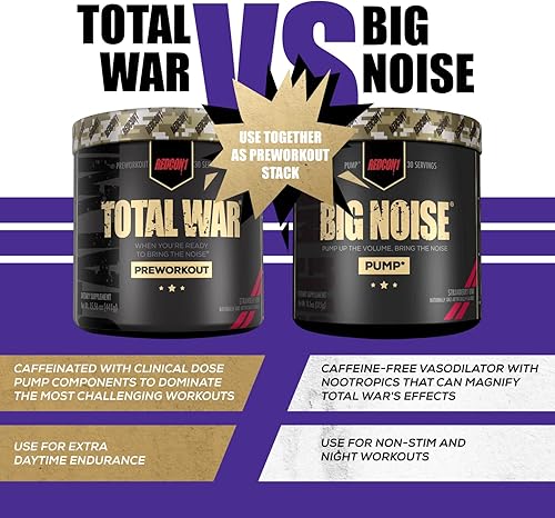 Miniatura 5 de REDCON1 Total War Pre-Workout (Rainbow Candy) y Big Noise Non-Stim Pre-Workout Powder (osito de gomita agria), dúo preentrenamiento para energía,