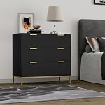 Anmytek Armoire noire moderne avec rangement spacieux, bois 3 Dressing pour chambre avec armoire de rangement Accent coffre de tiroirs pour chambre Hallway, H0073