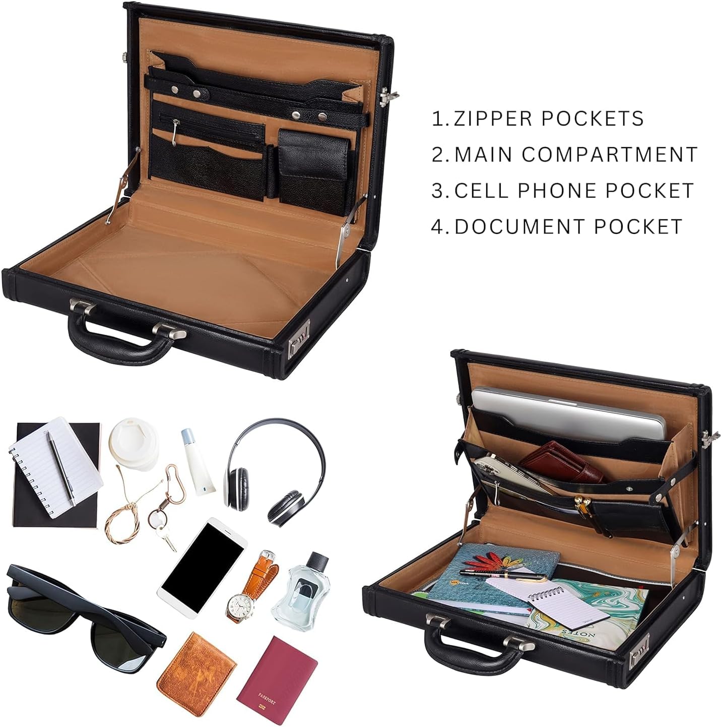 Da leather villa Full Grain Leather Briefcase Attache Case For Unisex Size L17xW3xH12 Inches Briefcase Bag (Black)