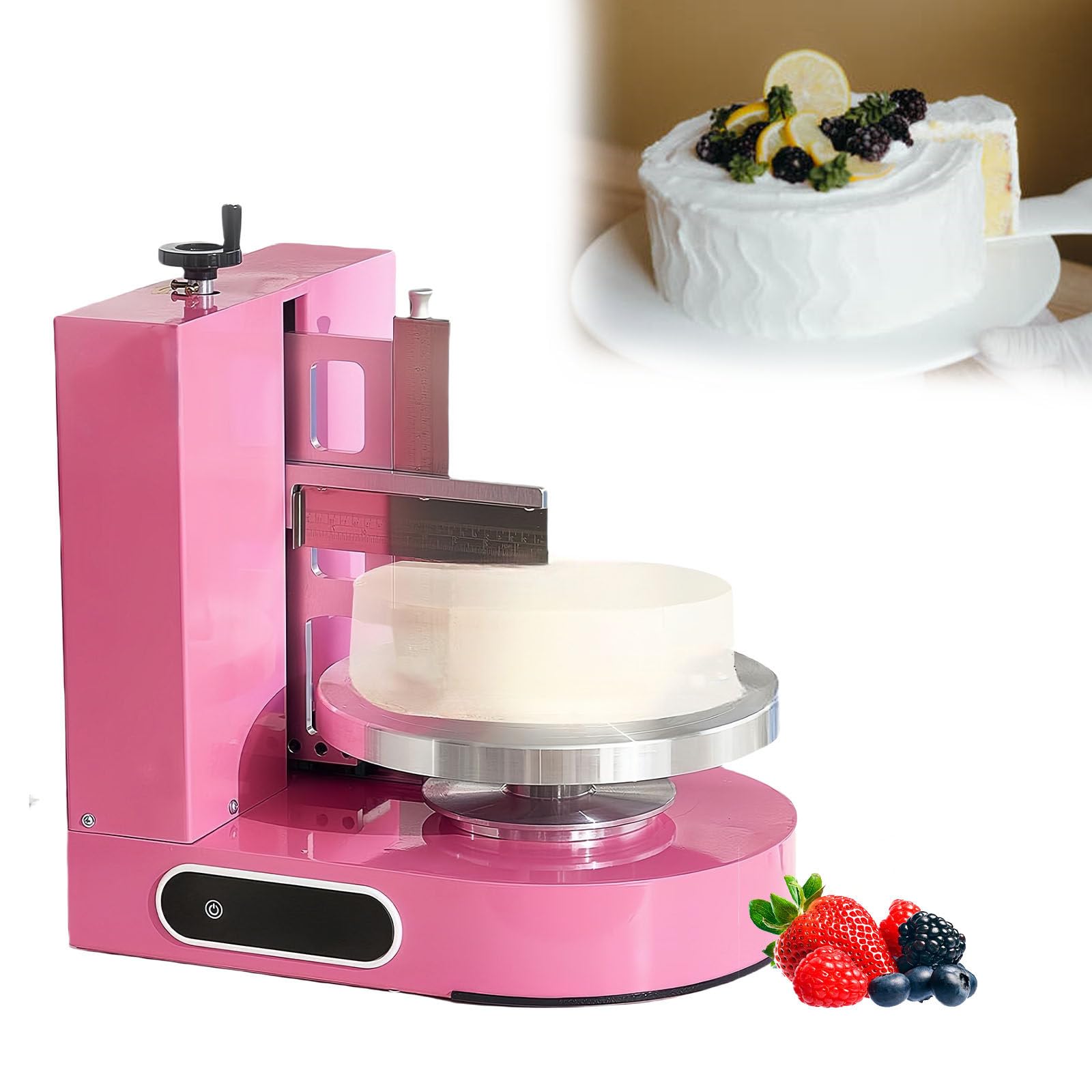 Elektrische Kuchendekorationsmaschine, Essbarer Kuchendrucker, 200 W Halbautomatische Sahne Butter Beschichtungsmaschine, Zuckergussmaschine Für 4-12 Zoll Kuchen,Pink