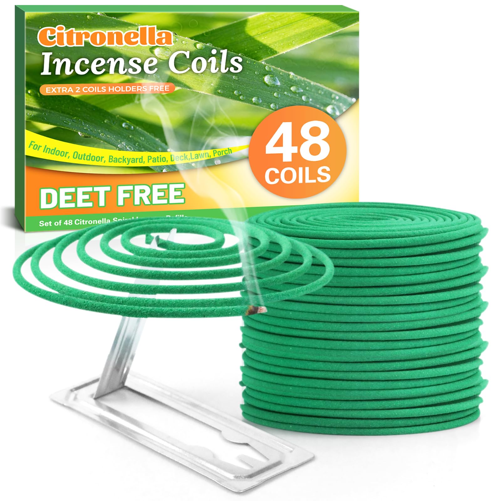 SCENTORINI Citronella Coils with Metal Holder, 48 Count Outdoor Incense for Garden, Patio, Balcony, Camping, BBQs and Summer Evenings, Plant-Based Citronella Fragrance