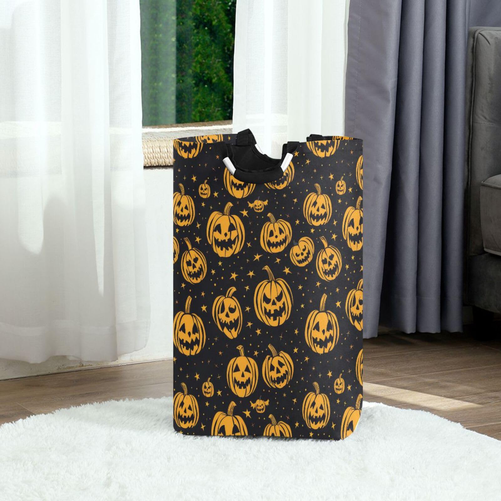 Jihqo Laundry Hamper Basket Cute Pumpkins Halloween Collapsible Nursery Storage Bin Waterproof Clothing Baskets for Home Bedroom Bathroom Washing Room