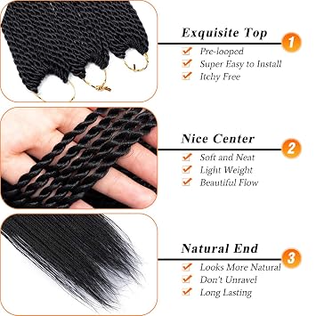 Crochet Hair for Black Women - 18 & 34 Inch 8 Packs Senegalese Twist Crochet Hair Pre Looped, 35 Strands/Pack Ombre Twist Crochet Hair