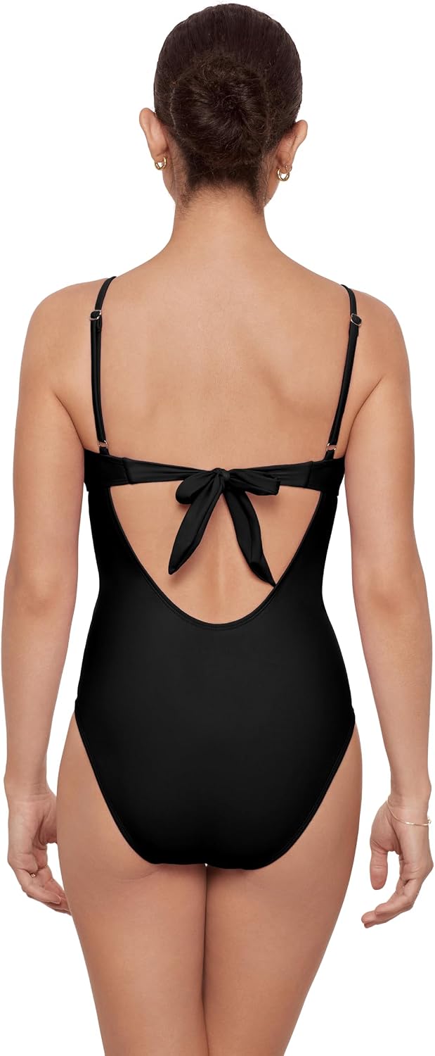 Aqua Green Women's Scoop Neck One Piece with Open Tie Back and Adjustable Straps