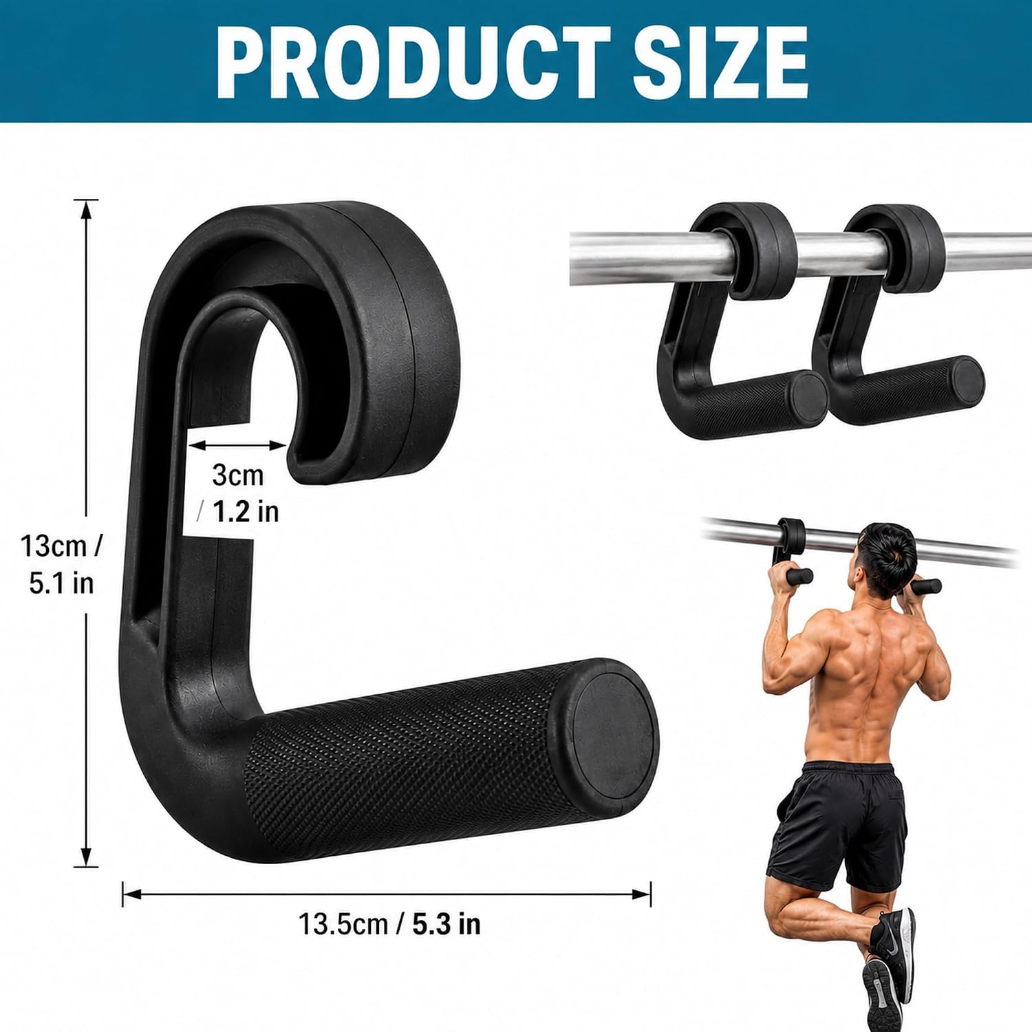 Neutral Grip Pull Up Handles for Pull Up Bar, Barbell and Resistance Bands, Ergonomic Portable Pull Up Grips with Non-Slip Nylon Handles for Home Gym Fitness Enthusiasts, Fitness Equipment (Black)