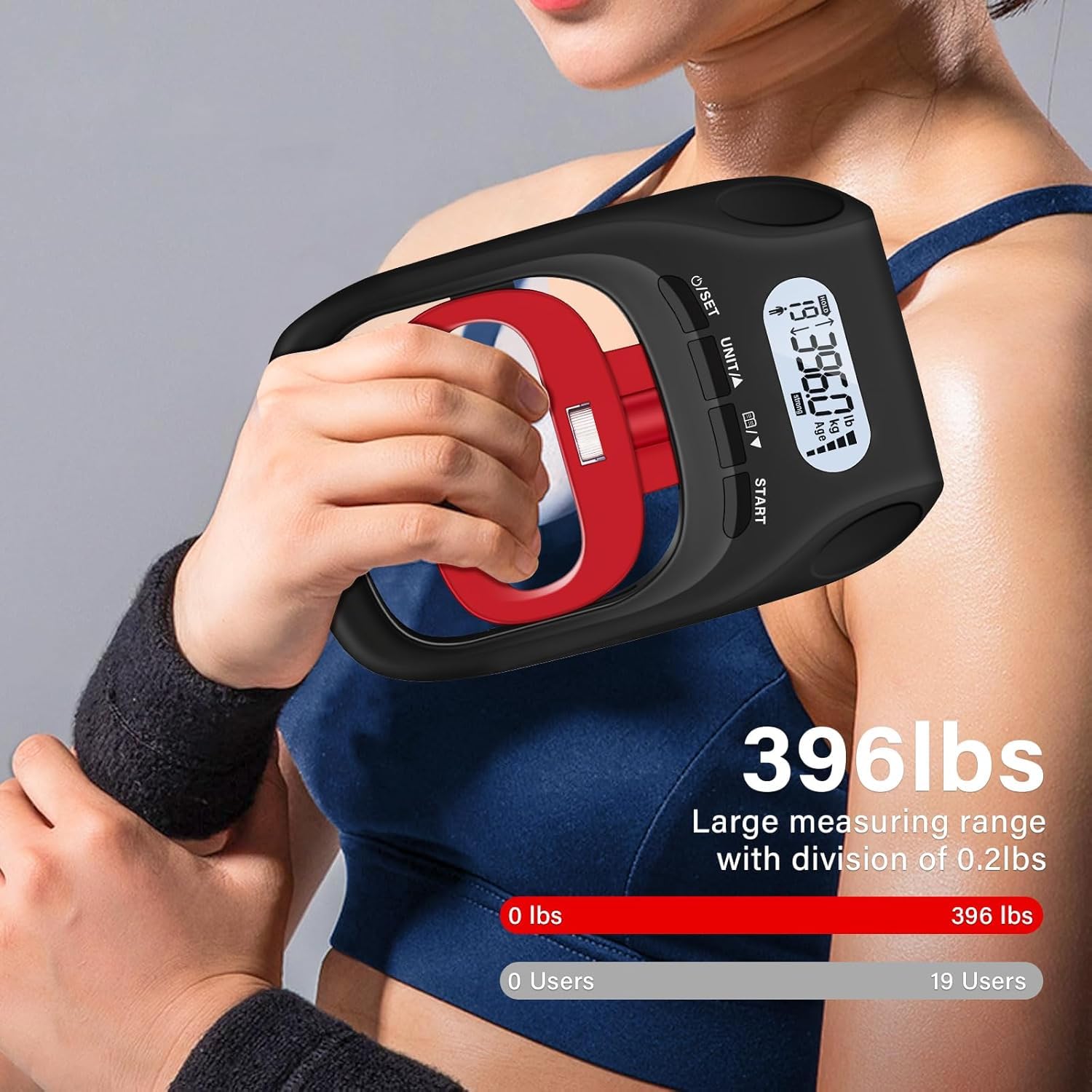 JTHEW Testeur de force de préhension – Dynamomètre numérique à main de 180 kg avec capteur précis et poignée réglable pour rééducation sportive et clinique (noir et rouge)
