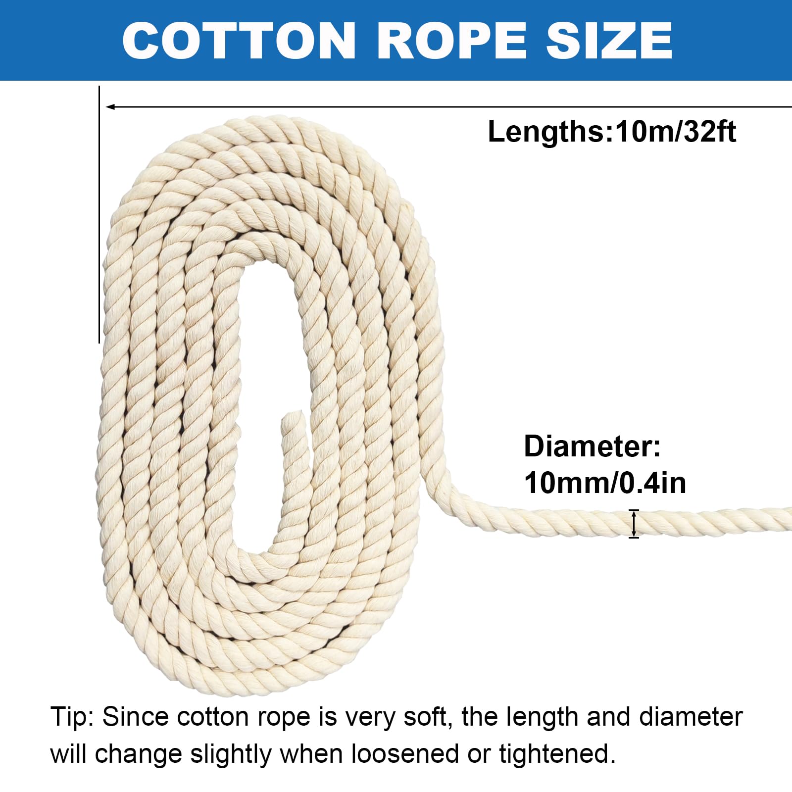 Cotton Rope, Black Cotton Cord, 3 Strand Twisted Macrame Cord (Beige, 10mm x 32 Feet) — Amazon image 5