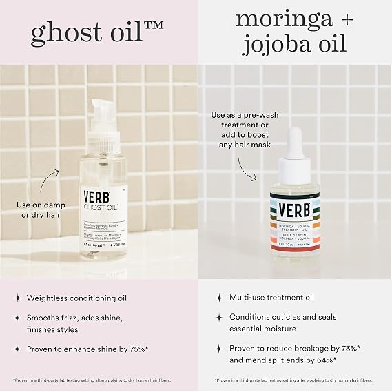 Verb Ghost Oil - Smoothing Moringa Blend + Weightless Hair Oil 2oz (Pack of 2)
